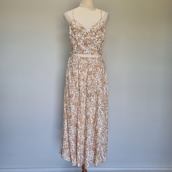 Ghanda Romeo Multicolour Floral Linen Blend Bow Detail Midi Dress Size L - Picture 2 of 10